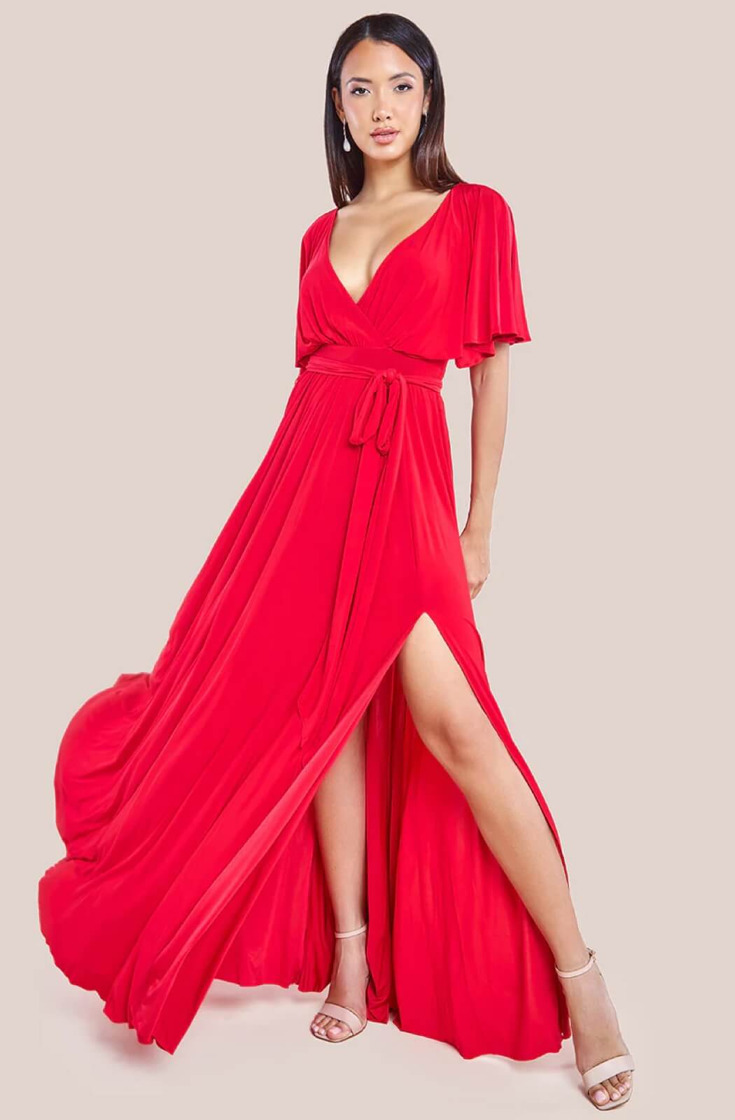 Vestido rojo manga ángel